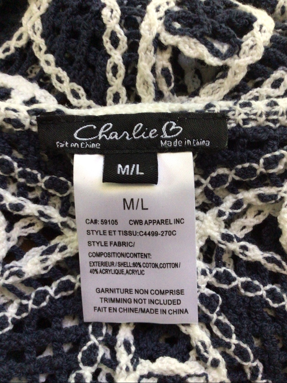 CHARLIE B Crochet Long Sleeve Boat Neck Top | Size Medium/Large - Picture 5 of 6